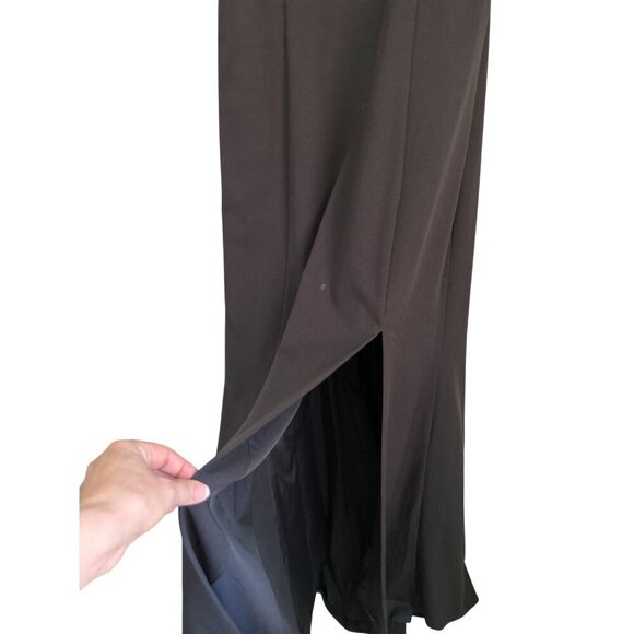 AMSALE Gown Black Satin Dress Maxi Prom Wedding One-shoulder Size 10 - Picture 6 of 10